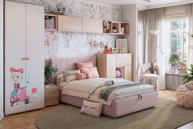 Комплект детской мебели Алина К2 Дуб мария/белый/нежно-розовый велюр в Пушкине - pushkin.katalogmebeli.com | фото