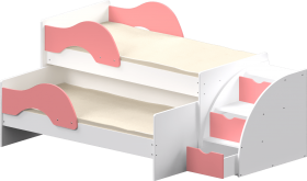 Кровать детская Матрешка выкатная с лестницей  Белый/Розовый в Пушкине - pushkin.katalogmebeli.com | фото