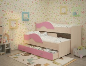 Кровать детская Радуга 1600 Млечный дуб/Розовый в Пушкине - pushkin.katalogmebeli.com | фото