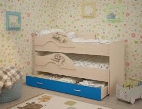 Кровать выкатная Радуга-Сафари детская 1600 Млечный дуб/Голубой в Пушкине - pushkin.katalogmebeli.com | фото