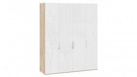 Шкаф для одежды с 4 глухими дверями «Эмбер» Яблоня Беллуно/Белый глянец в Пушкине - pushkin.katalogmebeli.com | фото